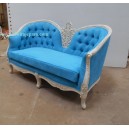 Indonesia Furniture French Baby Blue Carved Sofa Mahogany